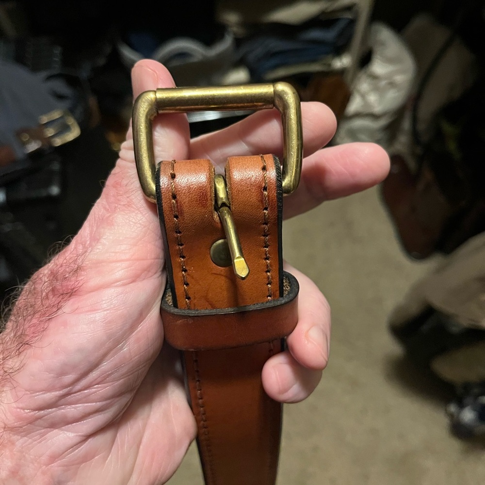 Men's 38” x 1.5” Leather Belt in Tan with Brass Buckle: .75” thickness handmade